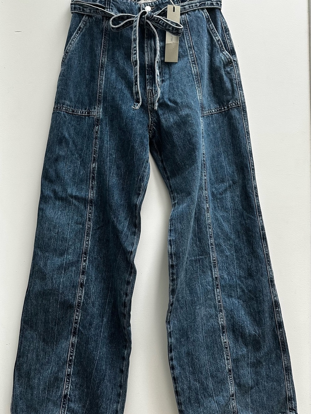 Hudson Jeans Dark Blue Wide-Leg Trouser Denim with Bow Tie Waist